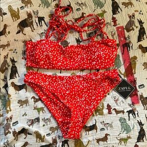 Zaful Red Floral Bikini Set